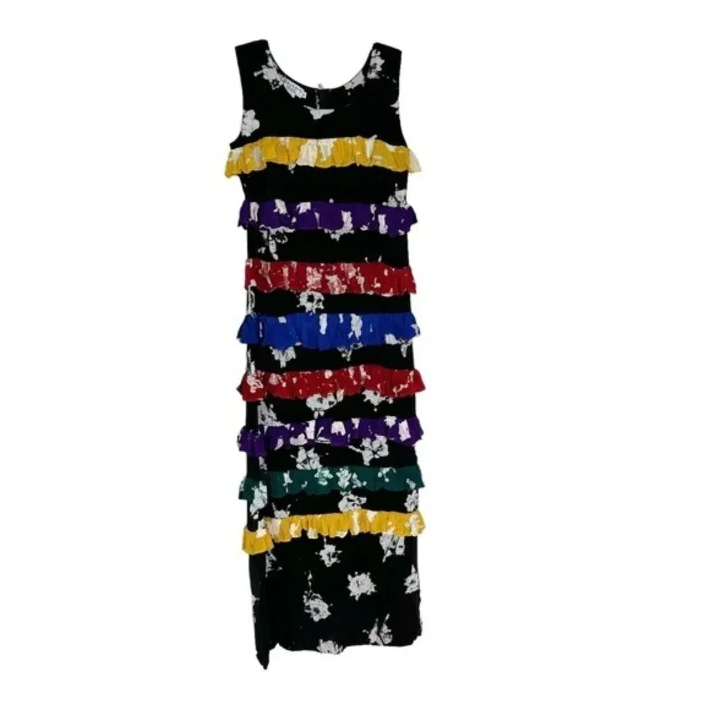 BUSAYO Ropo Splatter Print Tiered Ruffle Maxi Dress Black Size M NWT - Picture 9 of 15